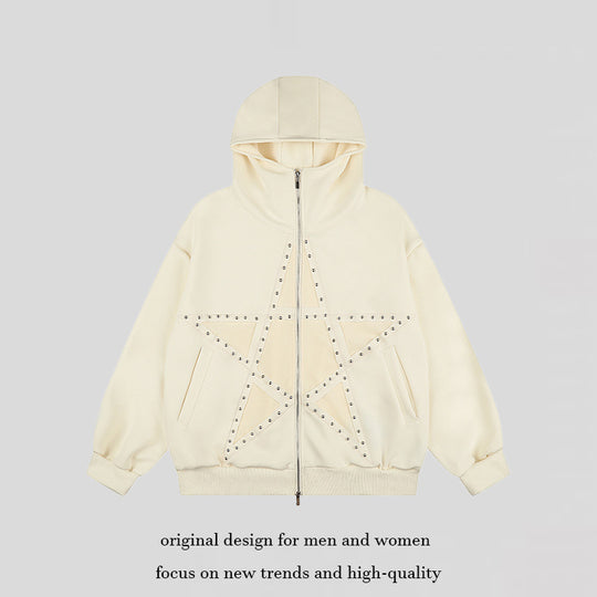 Damen Oversize Kapuzen-Zipjacke mit Nieten-Sternmotiv und hohem Kragen Nord Taschen