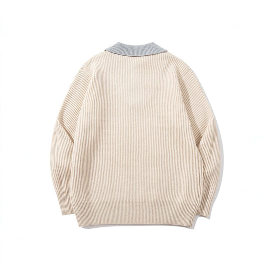 Herren Gerippter Strickpullover mit Polokragen‑Einsatz und tiefem V‑Ausschnitt Nord Taschen