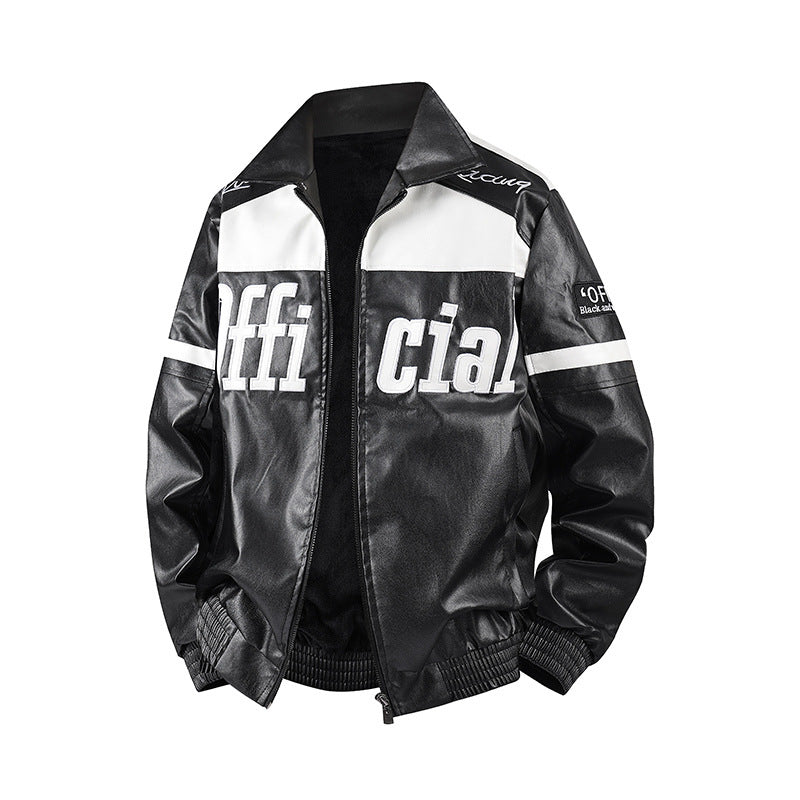 Herren Modische Kunstlederjacke mit Symbol-Design Nord Taschen