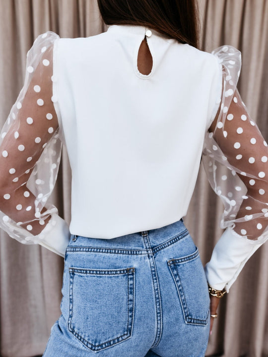 Damen Elegante Bluse mit transparenten Puffärmeln und Punkten