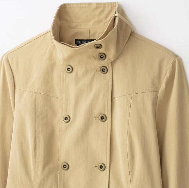 Damen Cropped Doppelreihige Kurzjacke im Blousonstil mit Stehkragen und Pattentaschen Nord Taschen