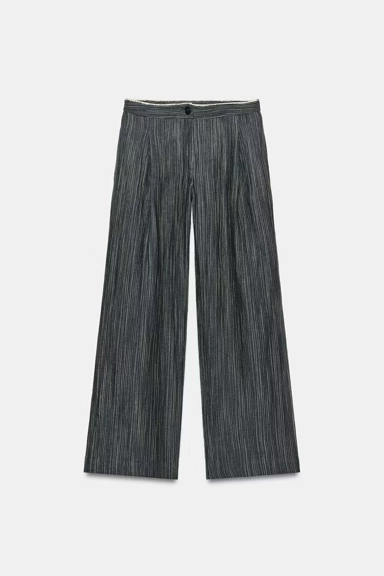 Damen Weit geschnittene Marlenehose mit Bügelfalte und feinem Nadelstreifen Nord Taschen