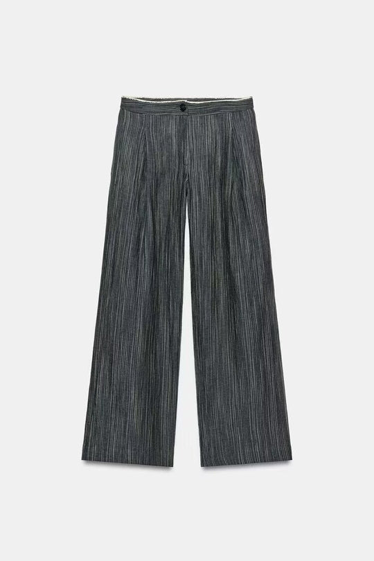 Damen Weit geschnittene Marlenehose mit Bügelfalte und feinem Nadelstreifen Nord Taschen