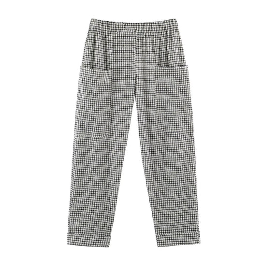 Damen Leichte karierte Seersucker-Hose mit Gummibund, aufgesetzten Taschen und schmal zulaufendem Bein Nord Taschen