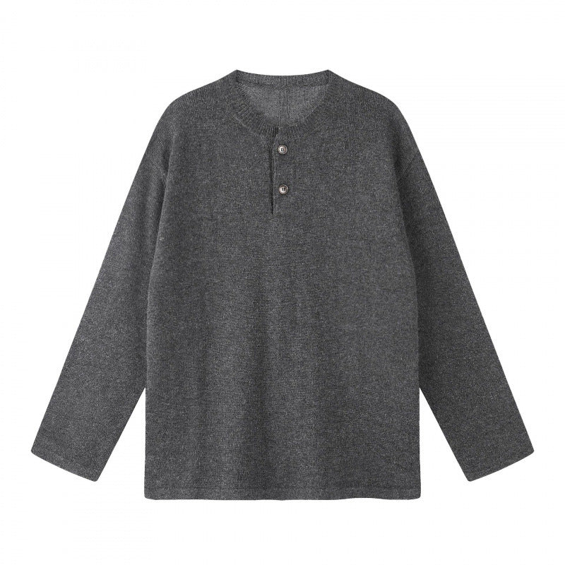 Unisex Oversize-Strickpullover mit Henley-Knopfleiste, geradem Saum und leichter Struktur Nord Taschen