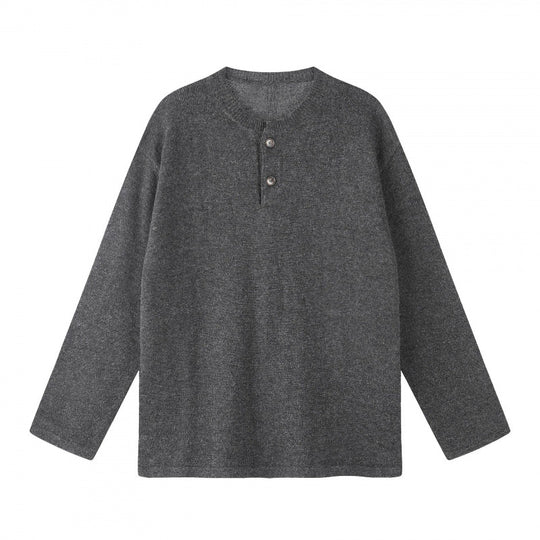 Unisex Oversize-Strickpullover mit Henley-Knopfleiste, geradem Saum und leichter Struktur Nord Taschen