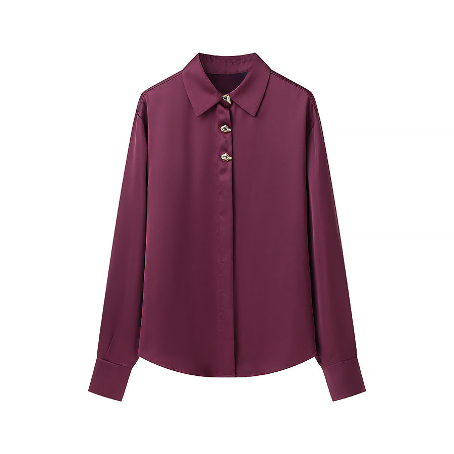 Damen Seidenoptik-Bluse mit Schmuckknöpfen und Hemdkragen Nord Taschen