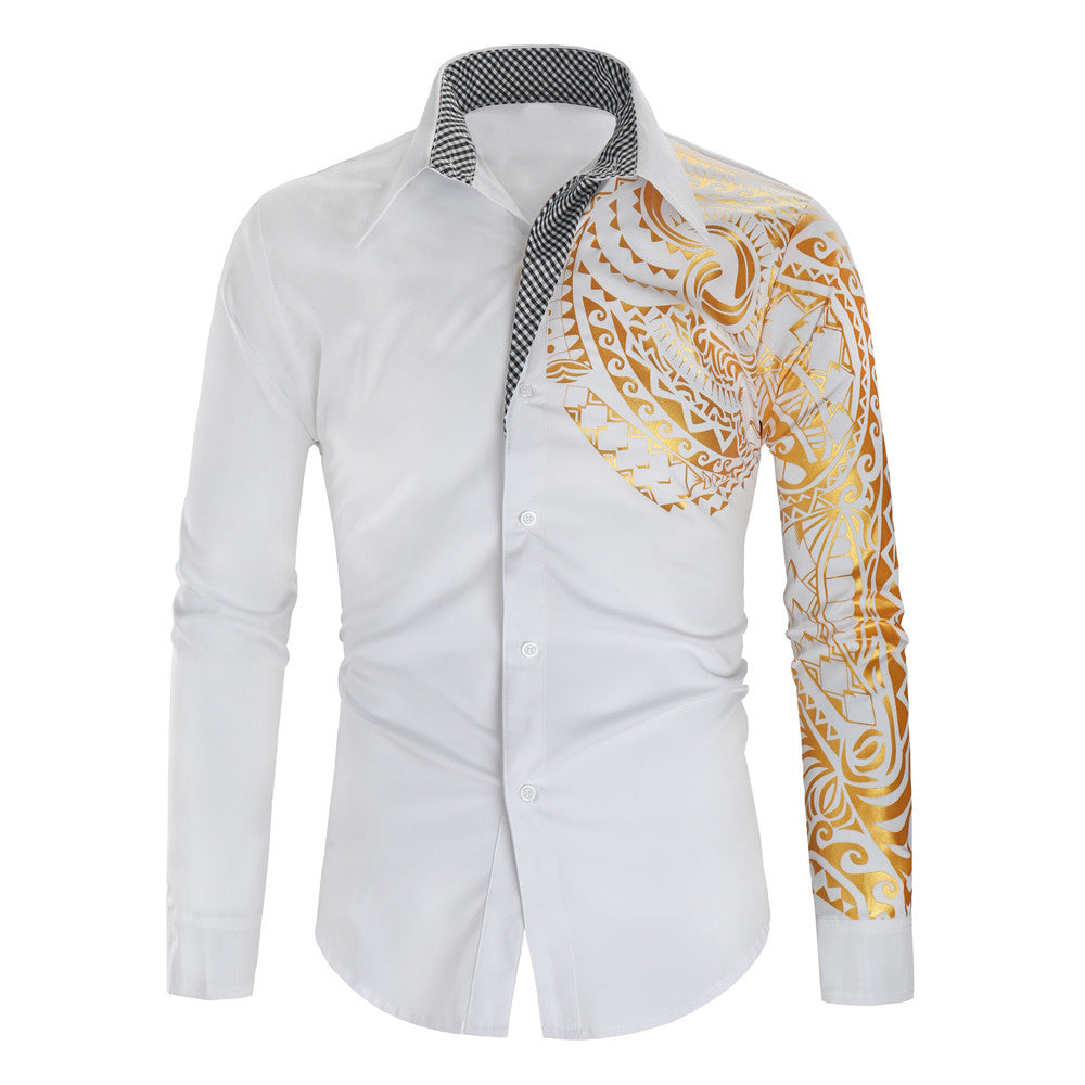 Herren Hemd mit asymmetrischem Tribal-Print, Slim-Fit und kontrastierter Innenblende Nord Taschen