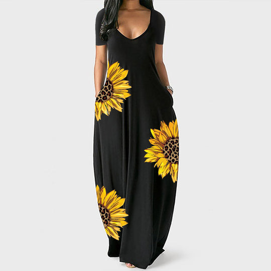 Damen Maxikleid mit floralen Akzenten und praktischen Taschen