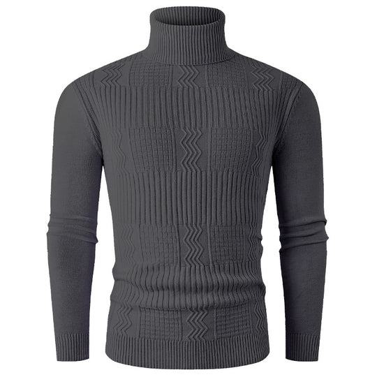 Herren Rollkragenpullover aus Feinstrick mit strukturiertem Jacquardmuster und tailliertem Schnitt Nord Taschen