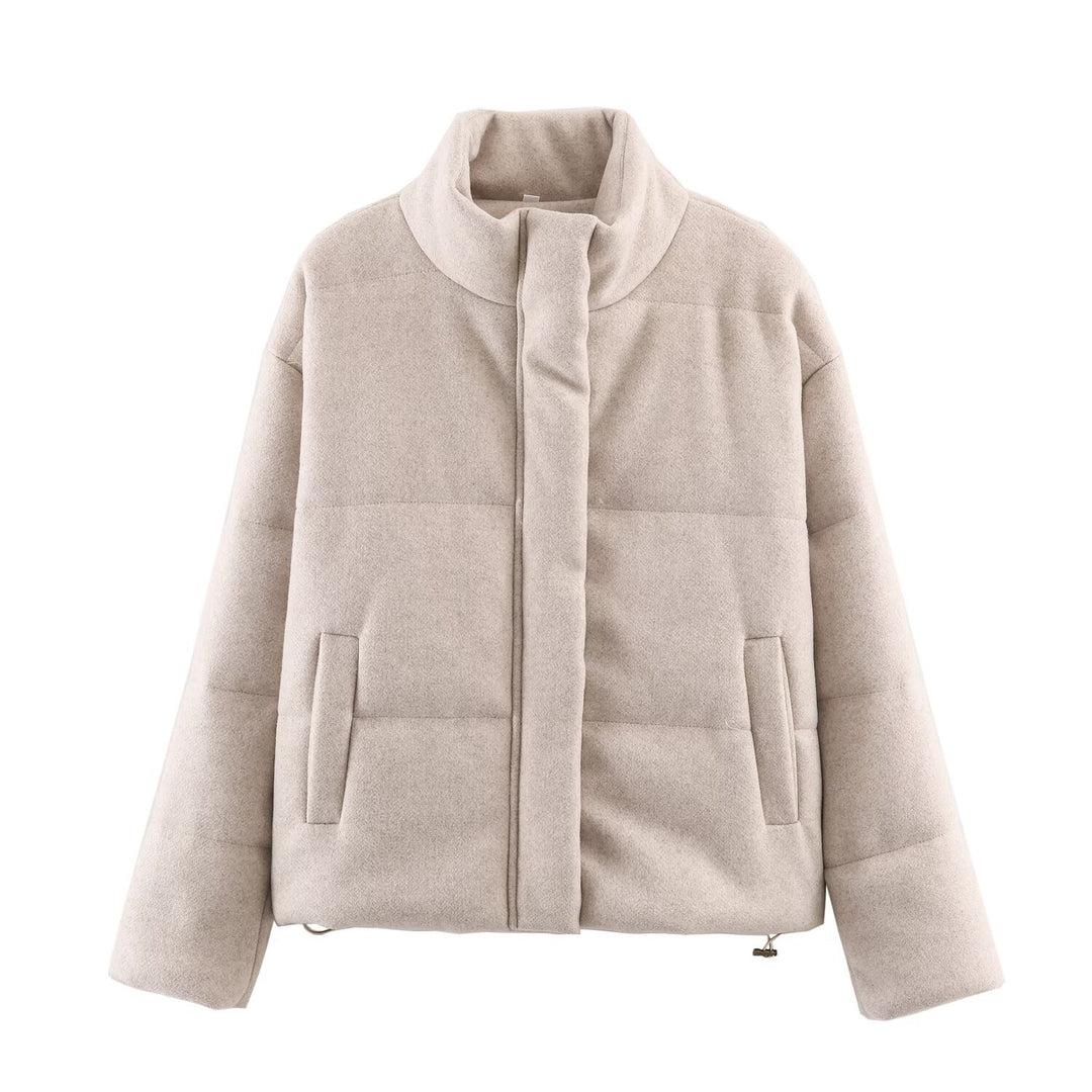 Damen Kurze wattierte Wollmix-Übergangsjacke mit hohem Stehkragen und verdeckter Druckknopfleiste Nord Taschen