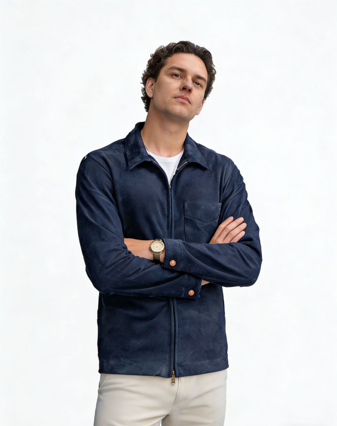 Herren Velourslederjacke mit Reißverschluss und Hemdkragen Nord Taschen