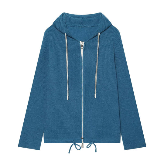 Damen Strickkapuzenjacke mit durchgehendem Reißverschluss, Rippenstruktur und Tunnelzug Nord Taschen