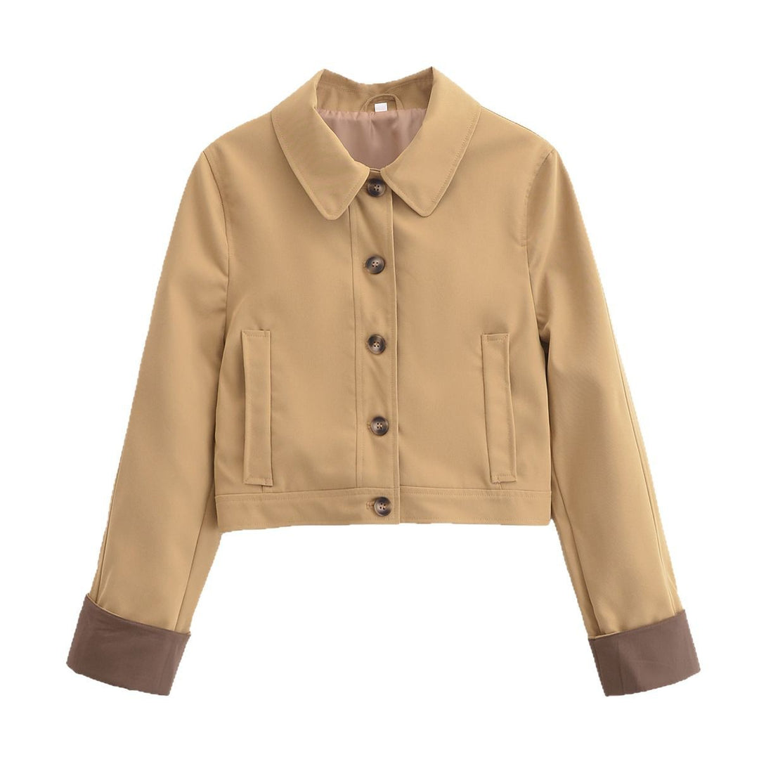 Damen Cropped Utility-Jacke mit Hemdkragen, kontrastierten Umschlagmanschetten und durchgehender Knopfleiste Nord Taschen