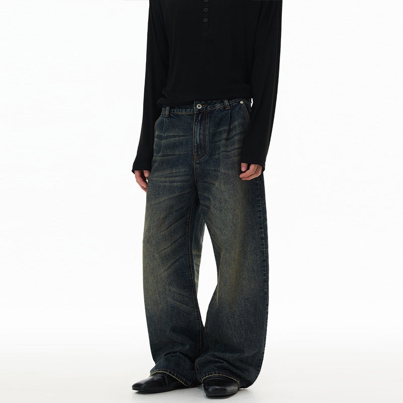 Herren Ultraweite Bodenlange Denim-Palazzohose im Marlene-Baggy-Stil mit tiefem Schritt Nord Taschen