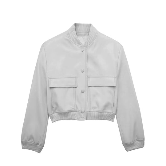 Damen Boxy-Cropped-Jacke im Worker-Look mit Pattentaschen und Rippkragen Nord Taschen