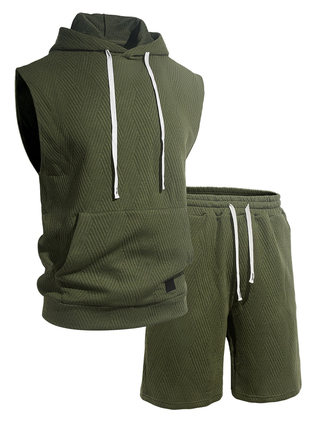 Herren nan ärmelloses Kapuzen-Lounge-Set aus strukturierter Baumwollmischung mit Kängurutasche und elastischer Freizeithose