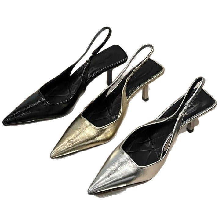 Damen Slingback Pumps aus hochwertigem Metallic-Leder
