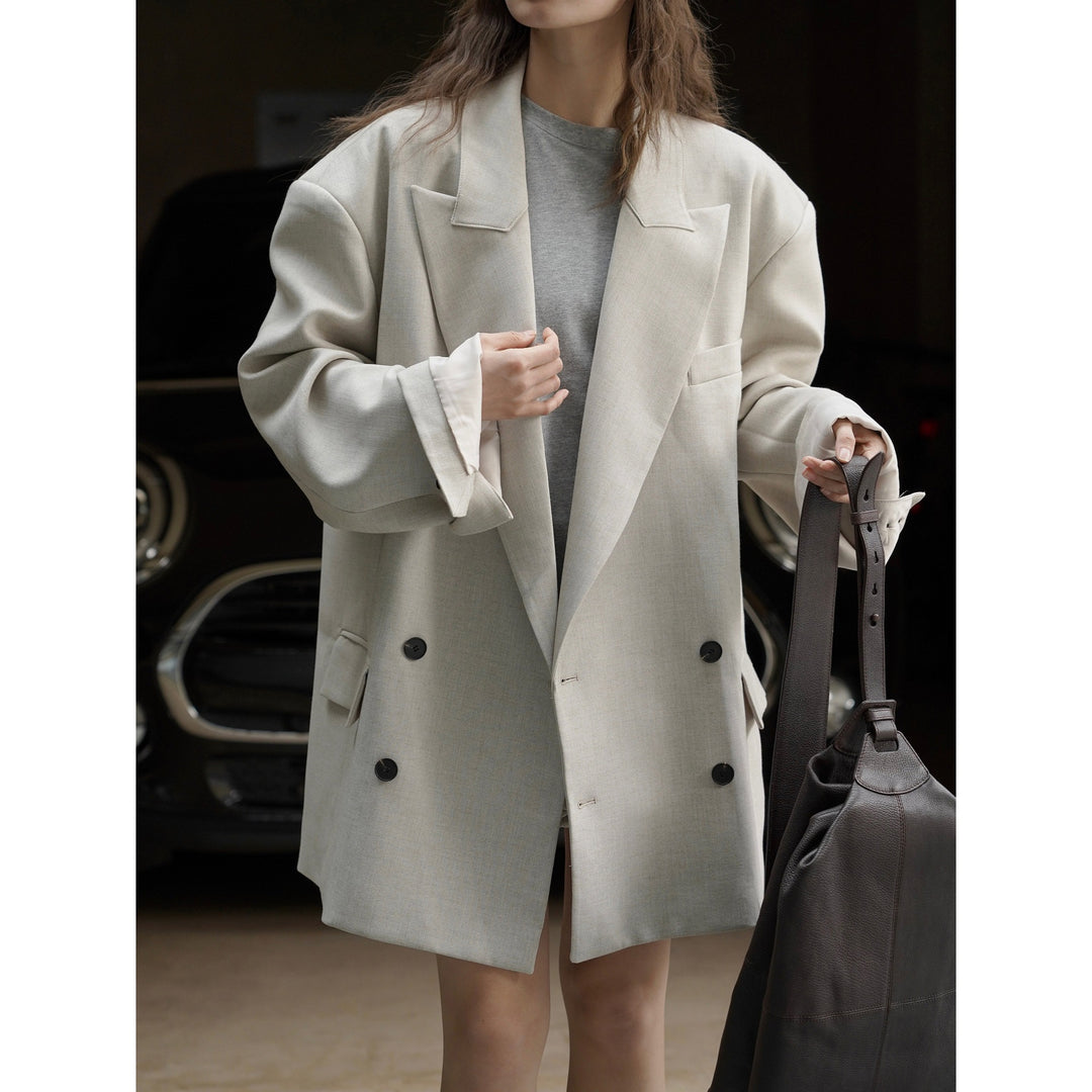 Damen Oversize Doppelreihiger Blazer‑Mantel mit verlängertem Schnitt und breiten Revers Nord Taschen