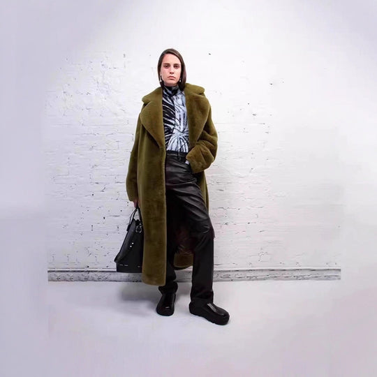 Damen Maxi Kunstpelzmantel im Teddy‑Finish mit extra großem Umlegekragen Nord Taschen
