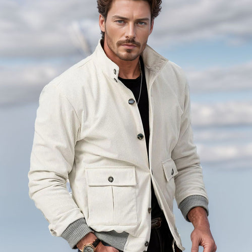 Herren Corduroy-Fieldjacke mit Pattentaschen und Stehkragen Nord Taschen
