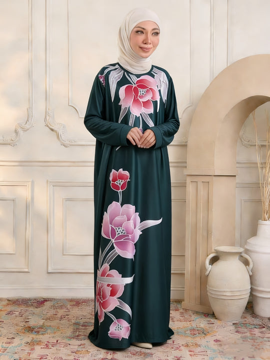 Damen Maxikleid im Kaftan-Stil mit handbemaltem Blumenprint Nord Taschen