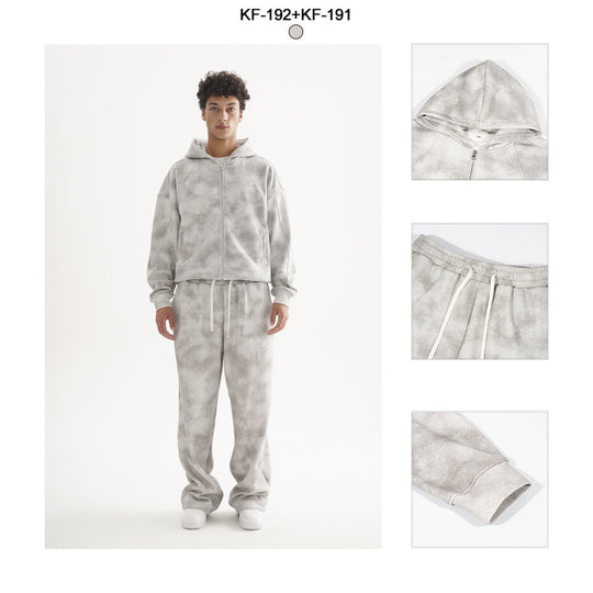 Damen Loungewear-Set aus French-Terry mit Cropped-Reißverschluss-Hoodie und weit geschnittener Sweatpant Nord Taschen