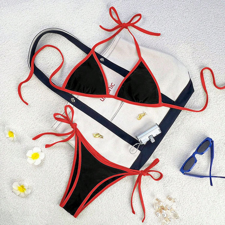 Damen Triangel-Bikini mit verspieltem Schnürdesign