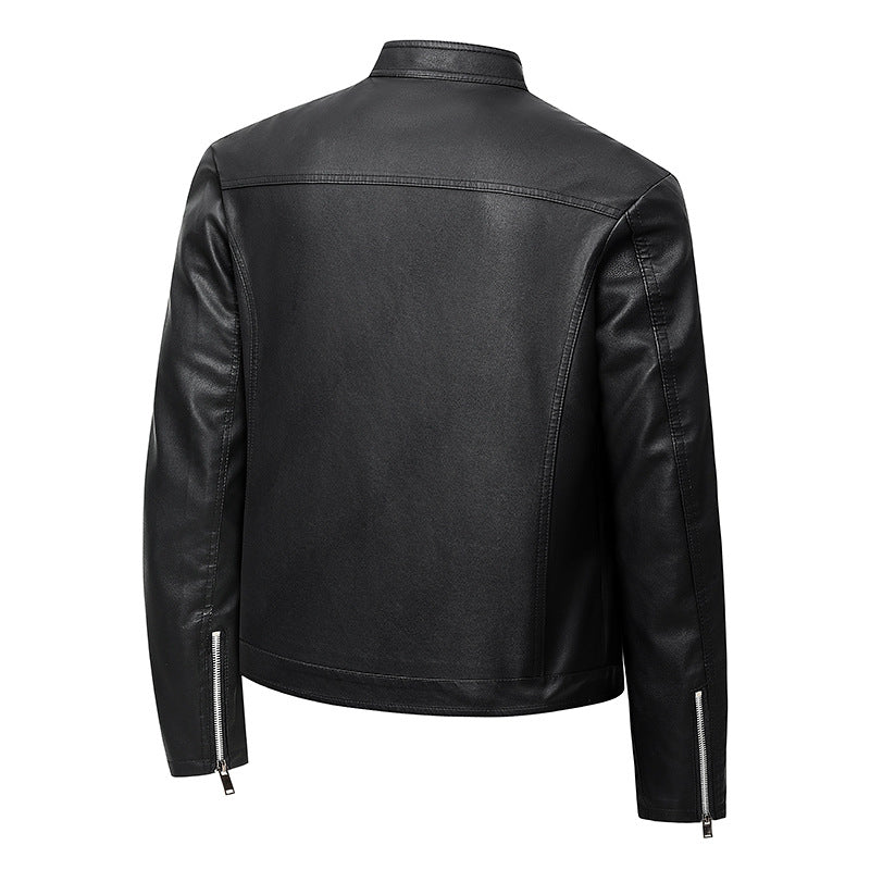 Herren Elegante Slim-Fit Lederimitat‑Jacke mit Stehkragen & Zwei-Wege‑Reißverschluss Nord Taschen