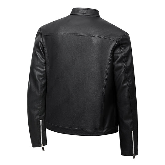 Herren Elegante Slim-Fit Lederimitat‑Jacke mit Stehkragen & Zwei-Wege‑Reißverschluss Nord Taschen