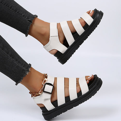 Damen  komfortable Gladiator‑Sandale mit extra gedämpftem Komfortfußbett, vier breiten Riemen und verstellbarer Metallschnalle Nord Taschen