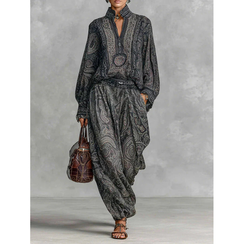 Damen Fließendes Boho-Zweiteiler-Set mit weiter Tunika und Haremshose im Paisley-Design Nord Taschen