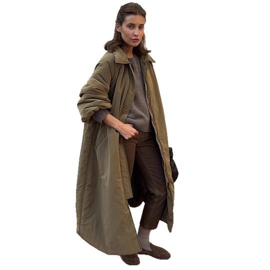 Damen Oversize Wattierter Mantel mit Ballon-Saum und Raglanärmeln Nord Taschen