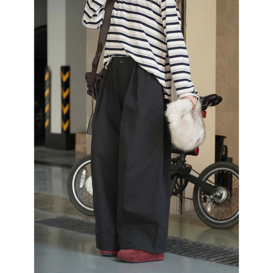 Damen Weite High‑Waist Bundfalten-Culottehose mit dezenter Knopfleiste Nord Taschen