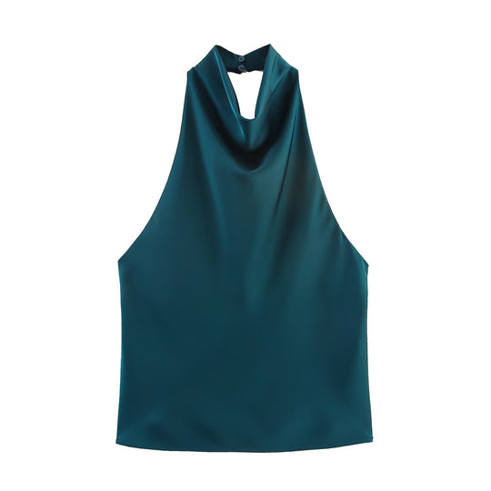Damen elegantes Haltertop mit fließendem Schnitt und dekorativen Details