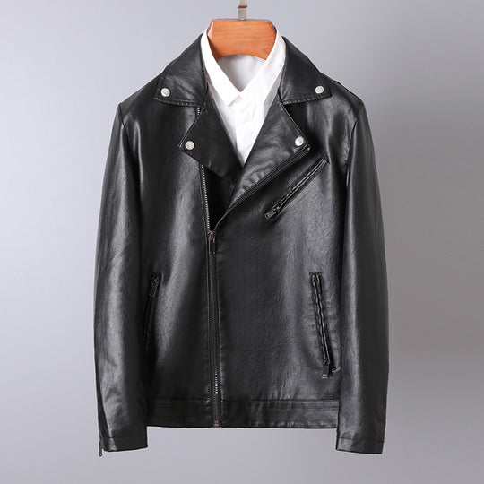 Herren Slim-Fit Kunstleder-Motojacke mit asymmetrischem Reißverschluss und cleanem Reverskragen Nord Taschen