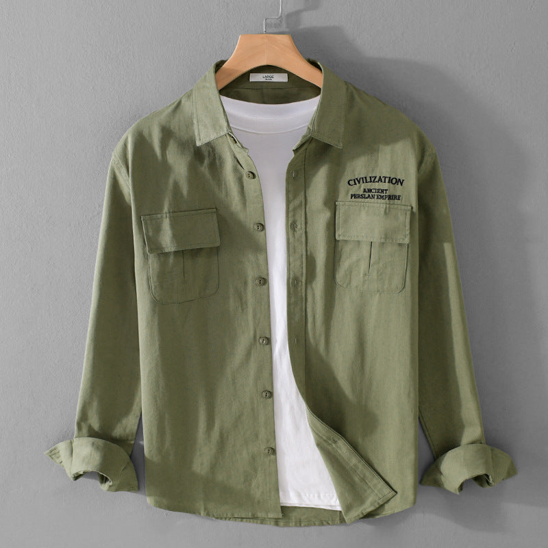 Herren Militärisch inspiriertes Overshirt mit Doppel-Brusttaschen und dezenter Stickerei Nord Taschen