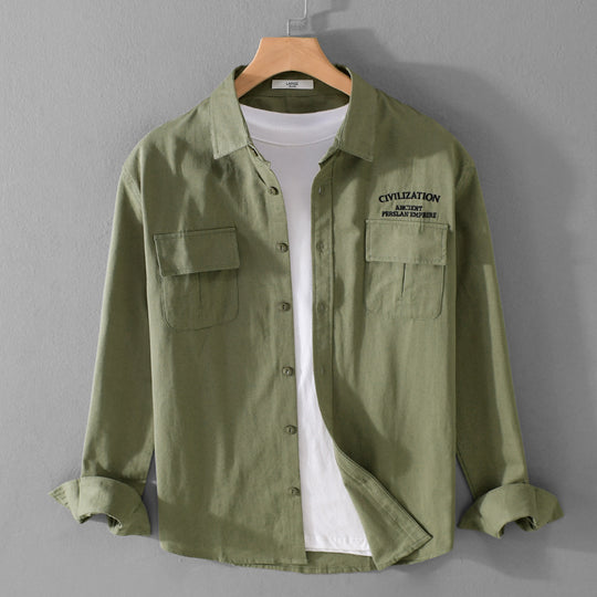 Herren Militärisch inspiriertes Overshirt mit Doppel-Brusttaschen und dezenter Stickerei Nord Taschen
