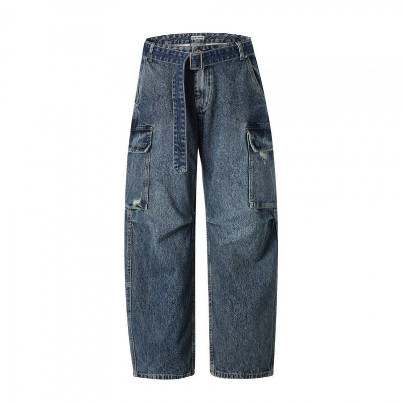 Damen Cargo-Jeans mit hohem Bund, weitem Relaxed-Fit und abnehmbarem Denim-Gürtel Nord Taschen