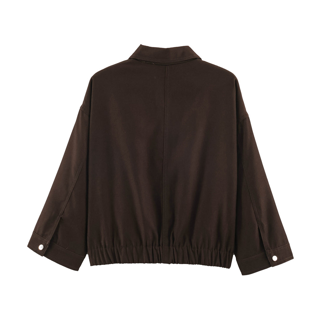 Damen Oversize Kurzjacke mit Metallreißverschluss, großen Pattentaschen und elastischem Saum Nord Taschen