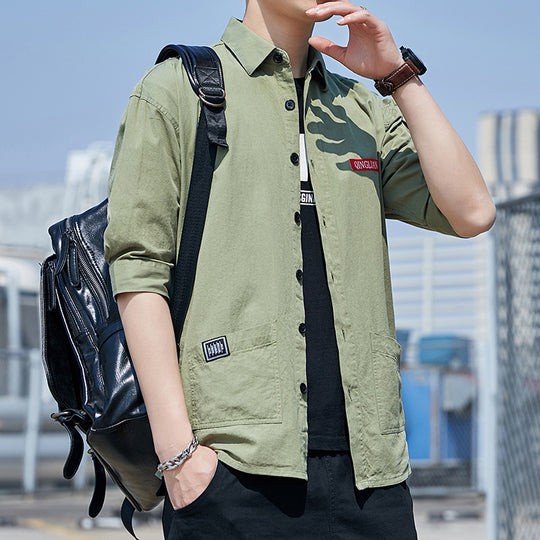 Herren Overshirt‑Hemdjacke im leichten Canvas‑Look mit aufgesetzten Fronttaschen und verkürzten Ärmeln Nord Taschen