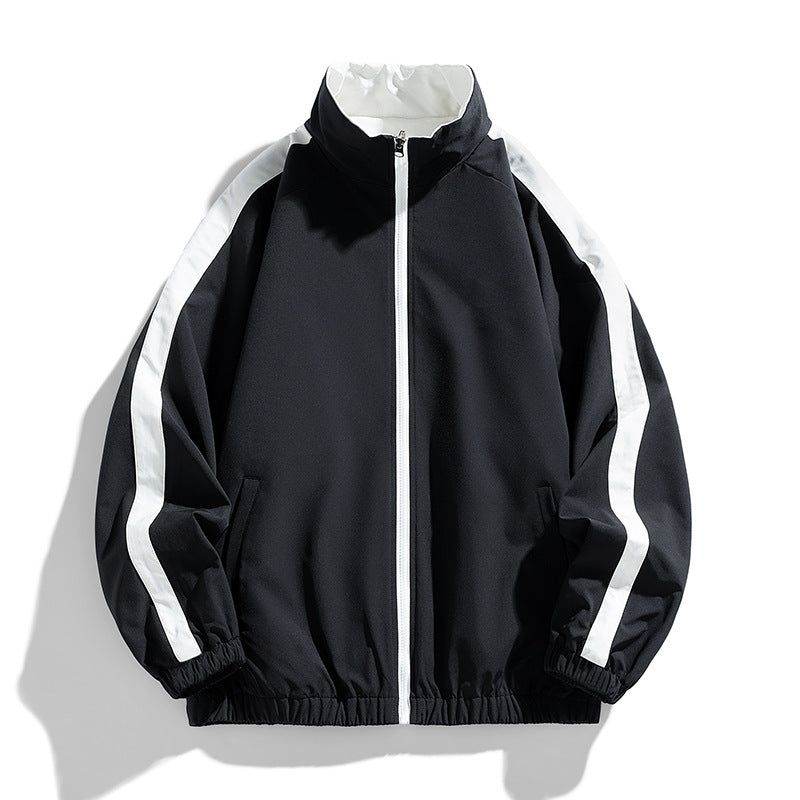 Damen Leichte Oversize-Trainingsjacke mit Stehkragen, Kontraststreifen und elastischem Saum Nord Taschen