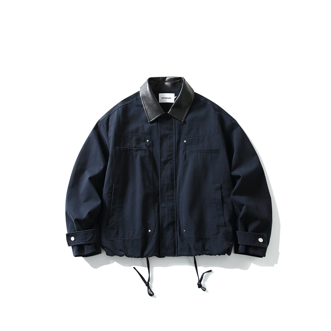 Herren Fieldjacke im Boxy‑Cut mit Lederkragen und Kordelzug Nord Taschen