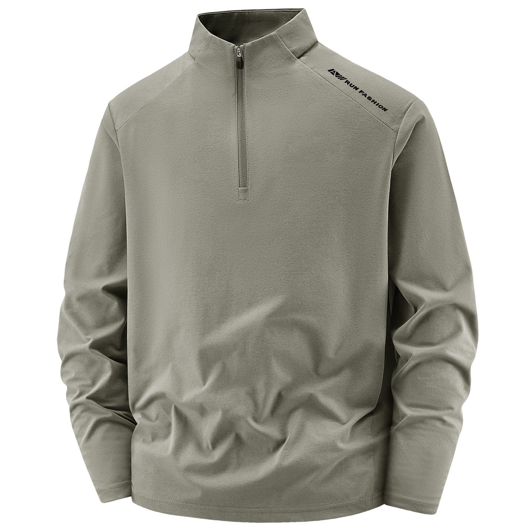 Herren Sportliches Langarm-Halbzip-Laufshirt mit Stehkragen und Funktionsmaterial Nord Taschen