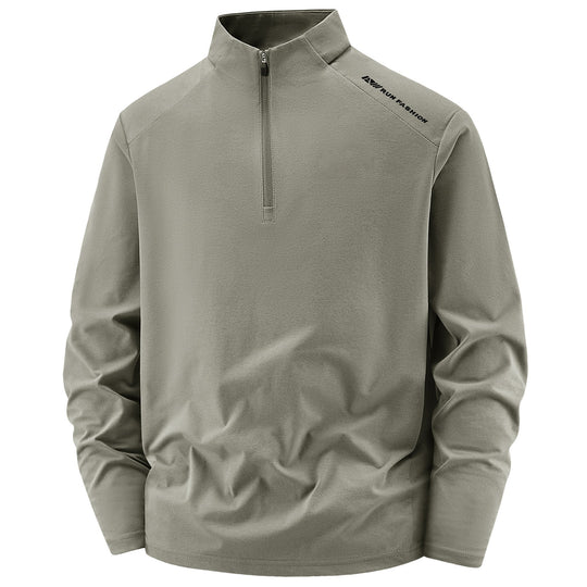 Herren Sportliches Langarm-Halbzip-Laufshirt mit Stehkragen und Funktionsmaterial Nord Taschen