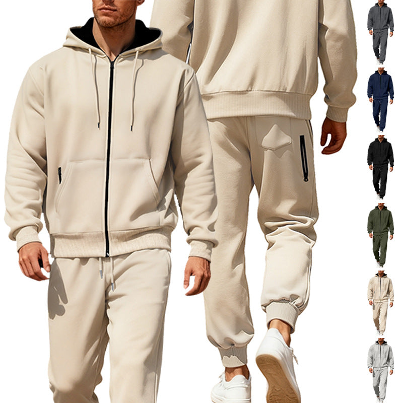 Herren nan Kapuzensweat-Set mit durchgehendem Reißverschluss, Kängurutasche und konischer Jogginghose mit Reißverschlusstaschen Nord Taschen
