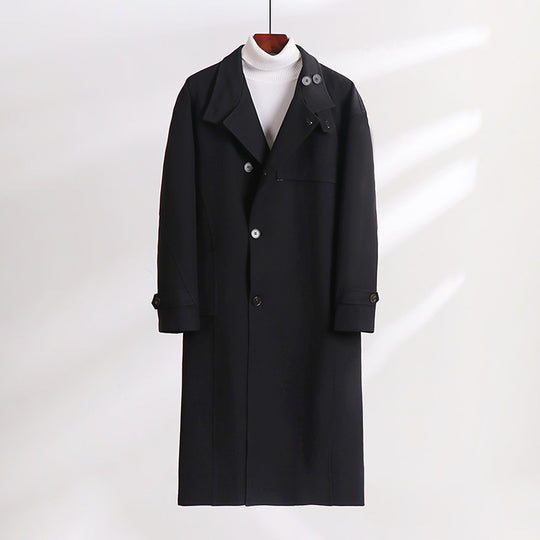 Herren Langgeschnittener Minimalistischer Trenchcoat mit Schalkragen und verstellbaren Ärmelriemen Nord Taschen