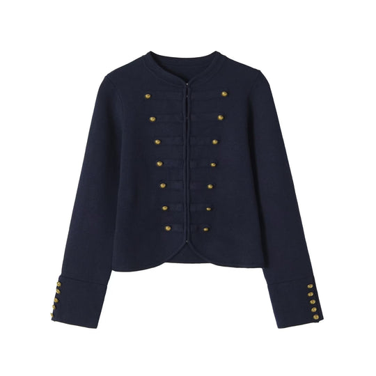 Damen Kragenloser, kurzgeschnittener Offiziersblazer mit goldenen Zierknöpfen Nord Taschen