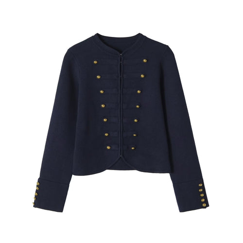 Damen Kragenloser, kurzgeschnittener Offiziersblazer mit goldenen Zierknöpfen Nord Taschen
