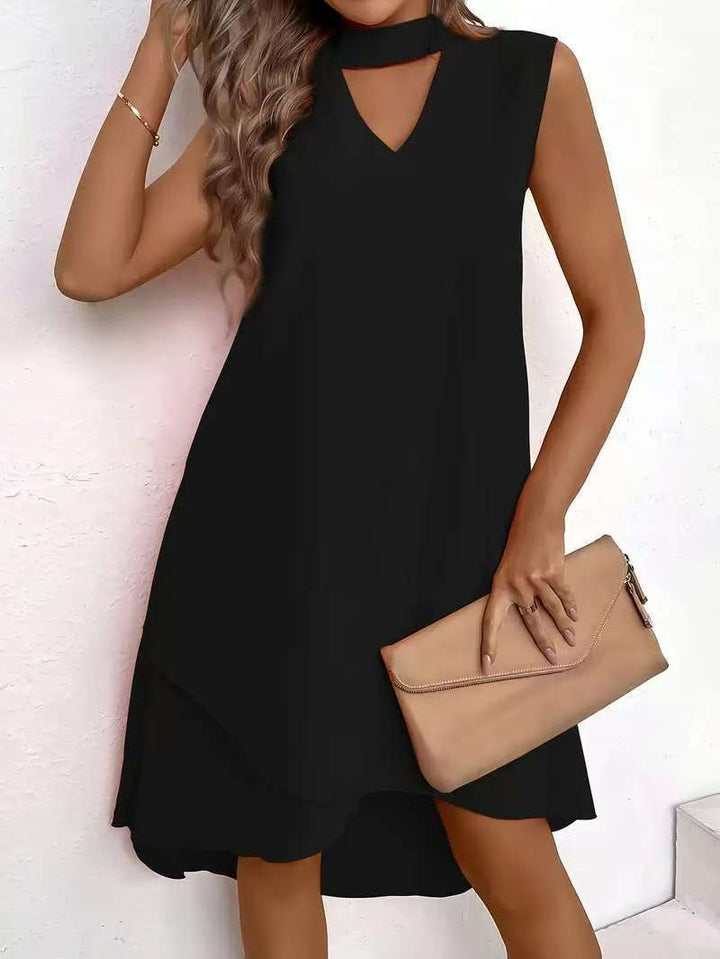 Damen asymmetrisches A-Linien Kleid mit schickem Schlüssellochausschnitt und fließendem Schnitt